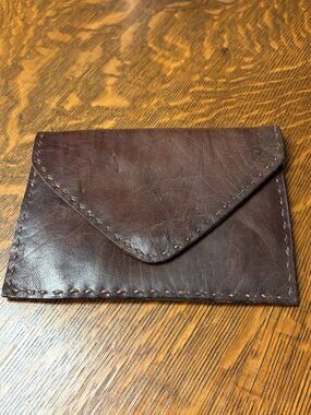 Handcrafted Brown Leather Envelope Clutch Document Holder